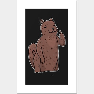 Grumpy Squirrel Holding Middle finger funny gift Posters and Art